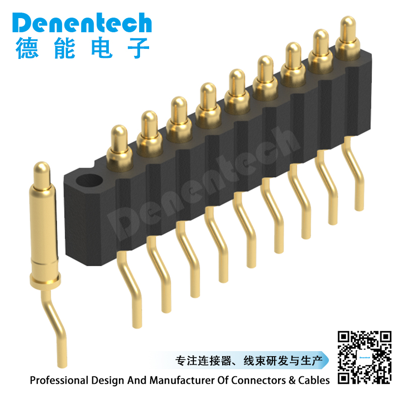 Denentech customized 2.0MM H4.0MM single row male right angle SMT pogo pin connector 